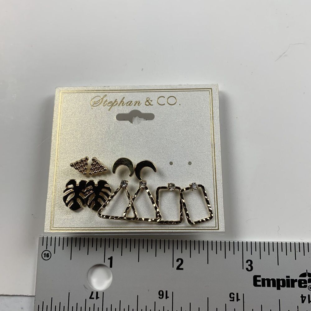 Stephan & Co Womens Jewelry Gold Moon Fern Triangle Rectangle Earrings Set - Lot